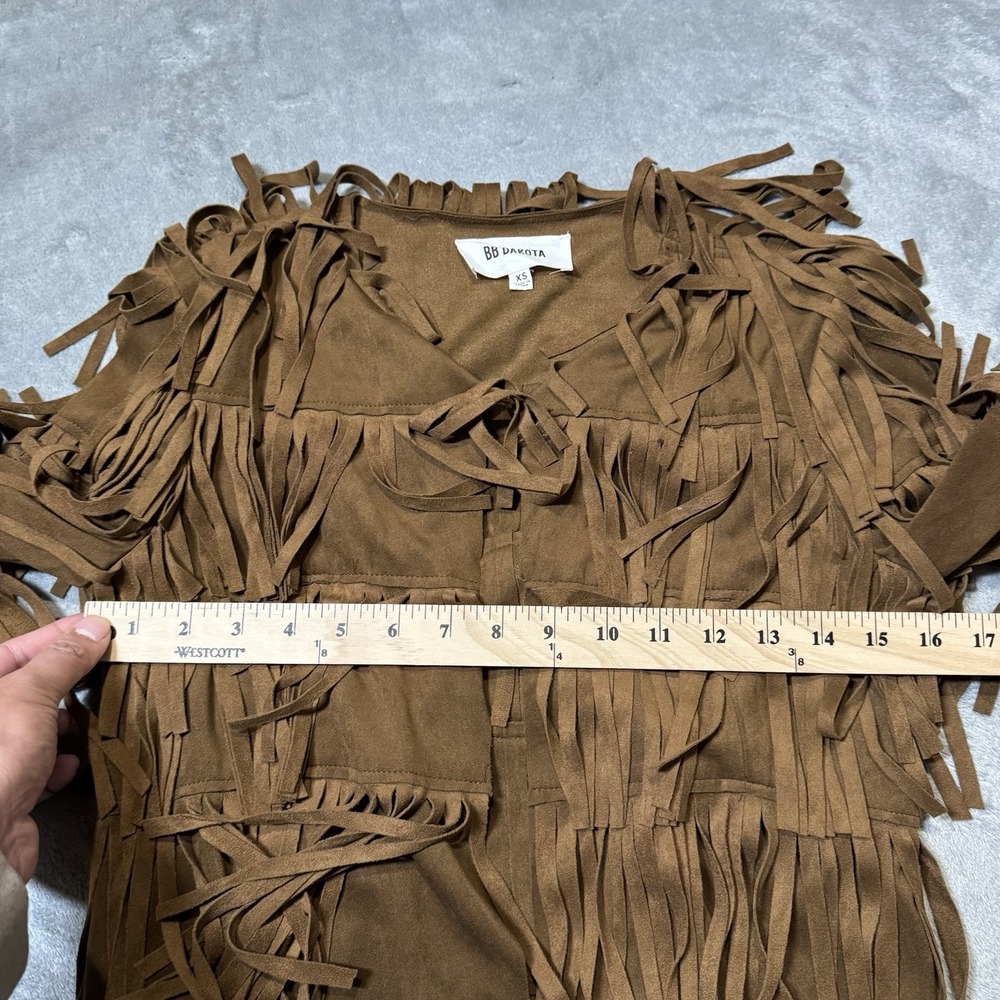 BB Dakota Fringe Open Jacket in‎ Brown Size XS Y2K Retro Boho Western Festival - Picture 6 of 8
